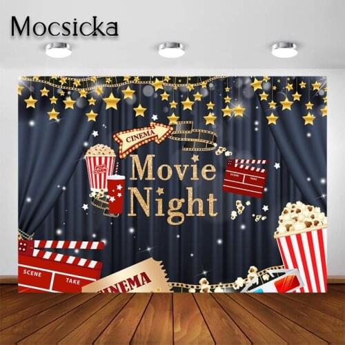Mocsicka Cinema Movie Night Backdrop Hollywood Drive in Movie Night Birthday Party Photoshoot Background Photography Decorations