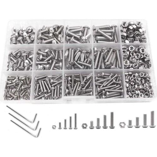 Screw and Nut Kit,Machine Screw and Nut Kit, 500 Pcs M3 M4 M5 Stainless Steel Button Head Hex Socket Head Cap Bolts Screws with