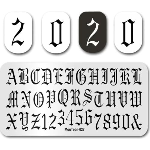 Newest Nail Stamp MouTeen027 Big Size Goths Letter Numeral Nail Stamping Plates Manicure Set For Nail Art Stamping
