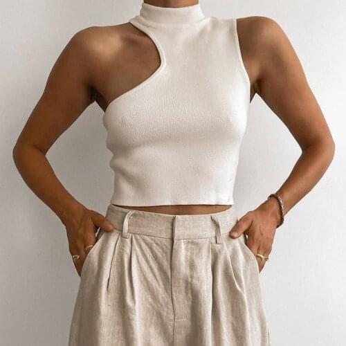 New Summer Womens Asymmetrical Knitted Tops Vest Slim Sexy Short Tank Tops Knitwear