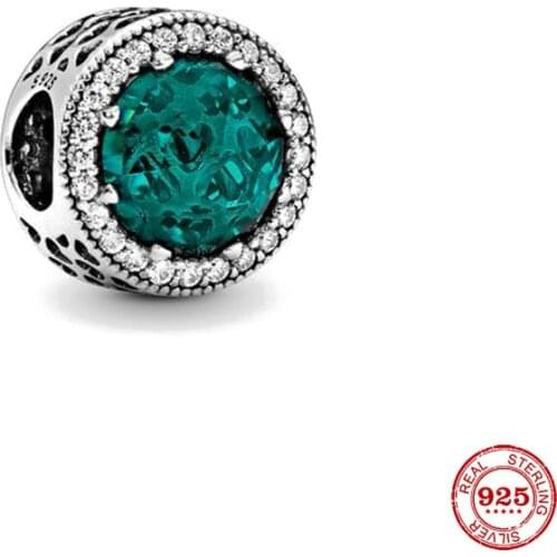 New Original Silver Color Green Pave Round Openwork Bead Fit European Pandora Charms Bracelet Bangles Diy Jewelry P086-lv