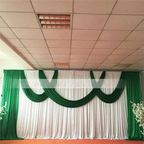 Wholesale Green color wedding backdrop curtain with swag wedding drapes , wedding stage backdrop