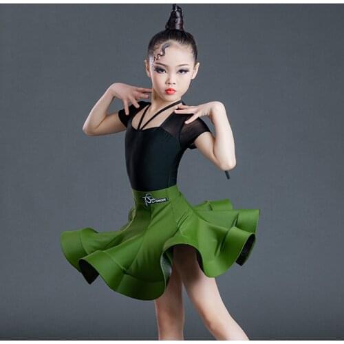 Summer ChildrenS Latin Dance Dress For Girls Latin Dance Practice Clothes Short-Sleeved Split Skirts Suit Latin Clothes SL4897