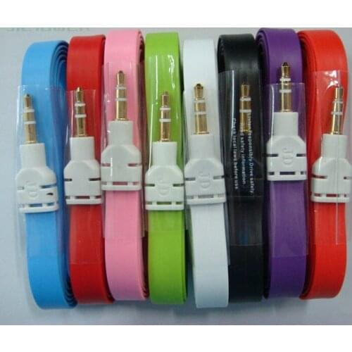 Flat Noodle 1M 3.5mm Car Aux Audio Cable Jack Stereo Auxiliary 3ft Cord Lead for PC MP3 Adapter Speaker 300pcs/lot
