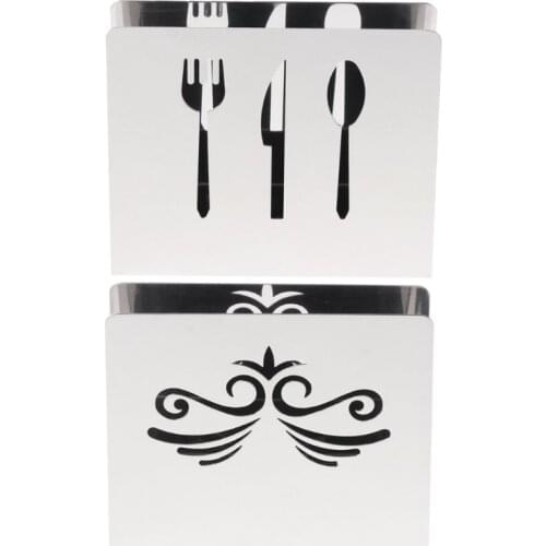 Stainless Steel Napkin Rack Box Tissue Holder Cutlery Floral Hollow-Out Design