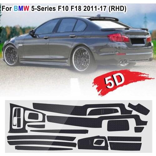 19pcs Right Hand Drive for BMW 5-Series F10 F18 2011-2017 5D Glossy Carbon Fiber Pattern Car Interior Dashboard Sticker