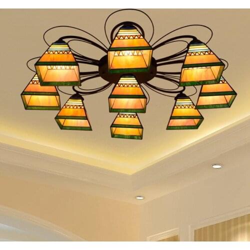 European-Style Simple Mediterranean Creative Tiffany Colored Glass Living Room Dining Room Bedroom Multi-Head Ceiling