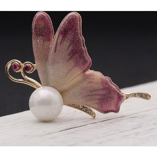 Romantic Brand Enamel Butterfly Brooch for Women Bridal jewelry Perfect Imitation Pearl Hijab Accessories Nice Insect Broches