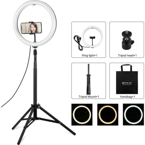 PULUZ 11.8 inch 30cm Light + 1.65m Tripod Mount Curved Surface USB 3 Modes Dimmable Dual Color Temperature LED