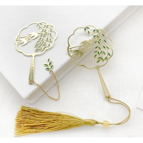 Creative Willow Swallow Bookmark Cute Pendant Tassel Metal Art Exquisite Book Mark Page Folder Office School Supplies Stationery