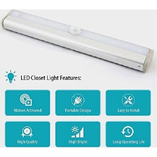 Smart Led Night Light Human infrared Induction Sensor Light Battery Recharging Lamp 10 LED Wardrobe Cabinet Lights