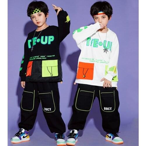 Hip Hop Boys' Loose Costume Long Sleeve Tops Pants Children Jazz Dance Practice Outfit Girls Hiphop Performance Clothes BL5134