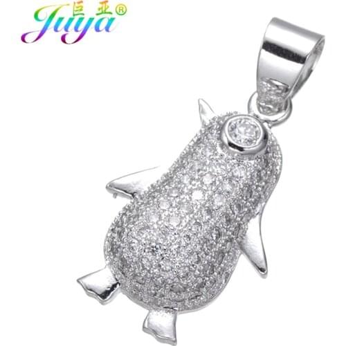 Juya DIY Craft Jewelry Components Micro Pave Zircon Animal Penguin Charms Pendant Fit Handmade Decoration Jewelry Making
