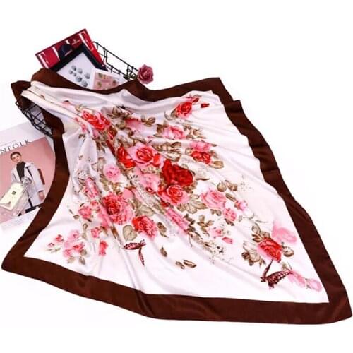 Women Square Scarfs Neckerchief Bandana Foulard Satin Polyester Beauty Gift Hijab