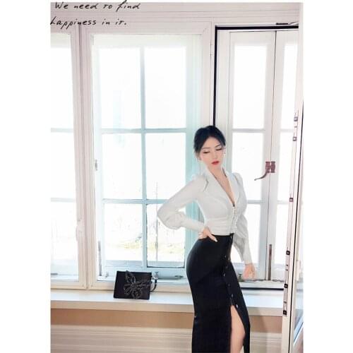 New summer and autumn office lady brand female women girls skinny long sleeve shirt skirt suits sets clothing