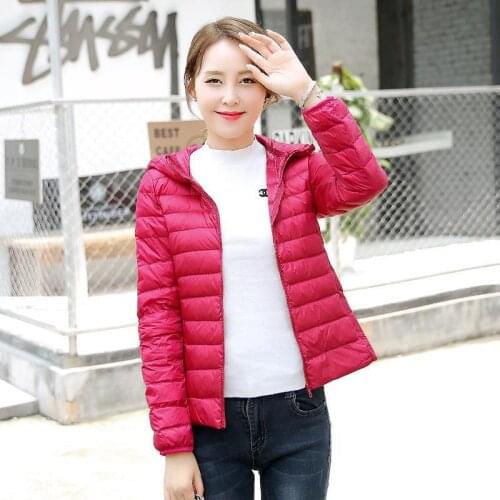Women Ultralight Thin Down Jacket Female White Duck Down Hooded Jackets Ladies Long Sleeve Warm Coat Parka Portable Outwear Q81