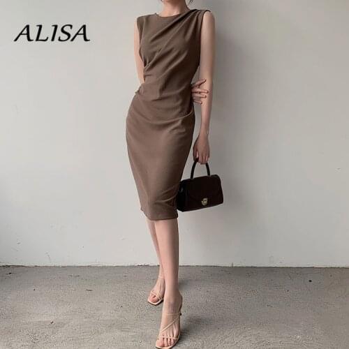 Women Office Dress Summer Sleeveless Elegant Bodycon Dresses Vestidos Ladies French Business Work Midi Dress Long Robe