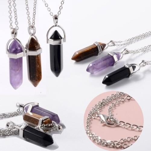 1PC Pendant Necklace Hexagonal Bullet Reiki Chakra Natural Stone Pendants Fashion Women Jewelry Amulet Increases Crystal Energy