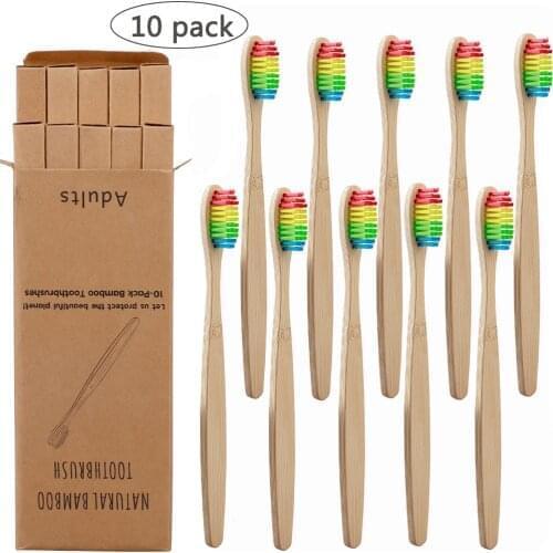 10Pcs Toothbrush Eco-Friendly Bamboo Toothbrush Rainbow Biodegradable Soft Fibre Teeth Brushes Solid Bamboo Handle Toothbrush