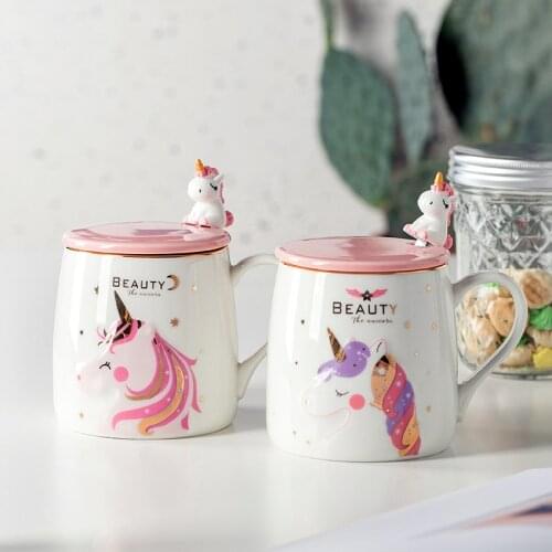 400ML Net Red Unicorn Cup Creative Girl Heart Ceramic Cup Coffee Cup Breakfast Milk Tea With Spoon Cover Home Dining Table
