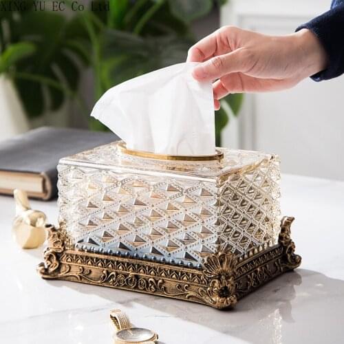 American Crystal Glass Tissue Box Living Room Coffee Table Storage Box Household Accessories European Luxury Retro Paper Box