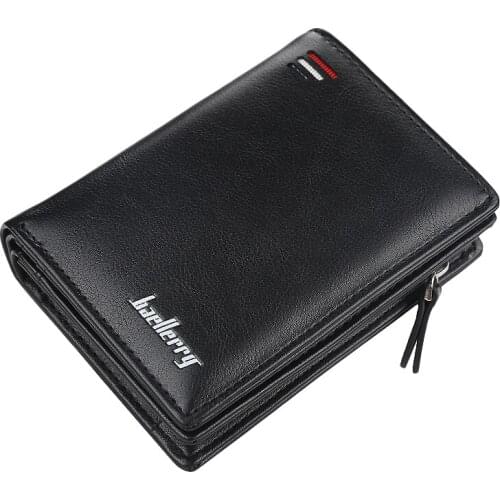 AUAU-Baellerry Short Men Wallets Fashion Card Purse Multifunction Leather Wallet for Male Zipper Wallet
