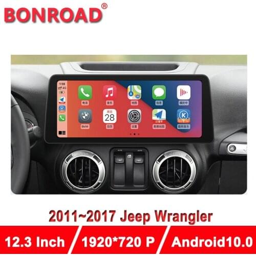 Bonroad 12.3'' Android 10 Head Unit Screen For Jeep Wrangler 2011 -2017 Car Multimedia Player Radio Navigation WIFI 4G LET GPS
