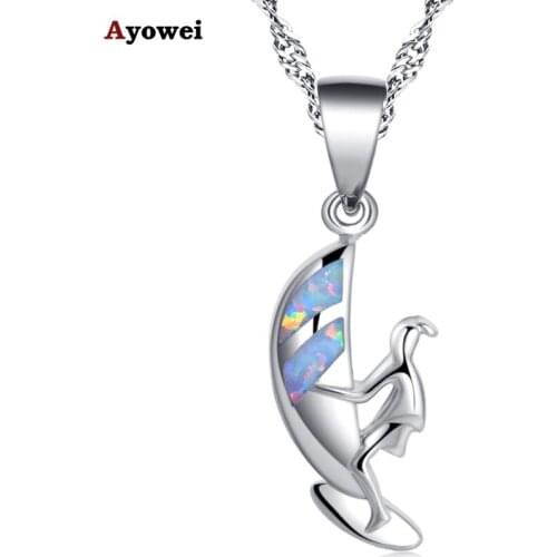 Ayowei sail design created for teen girl white fire opal silver plated necklace pendants fashion jewelry OP762A