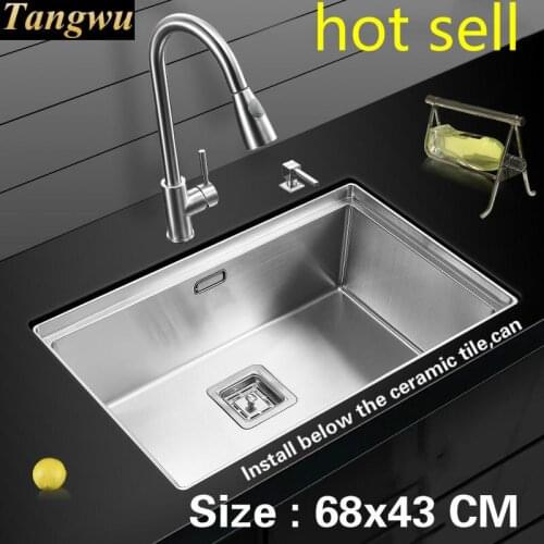 Free shipping Hot sell luxurious kitchen manual sink single trough standard durable 304 food-grade stainless steel 680x430 MM