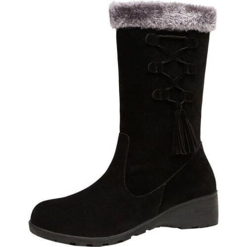 Boots 2021 New Winter Warm Cotton Shoes with Velveteen Wedges and Middle Boot Lady Botas De Mujer