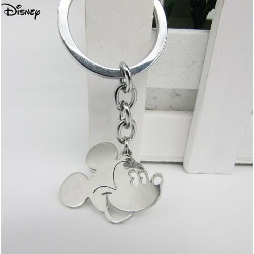 Disney Mickey Mouse Cute KeyChains For Women Bag Pendent Car Key Accessories Kids Toys Cartoon Silvery Color Metal Keychain