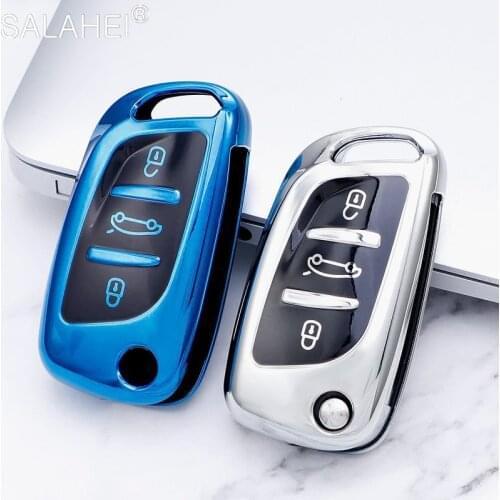 Soft TPU 3 Button Car Fold Key Case Full Cover For Peugeot Citroen C1 C2 C3 C4 C5 DS3 DS4 DS5 DS6 Protection Interior Accessory