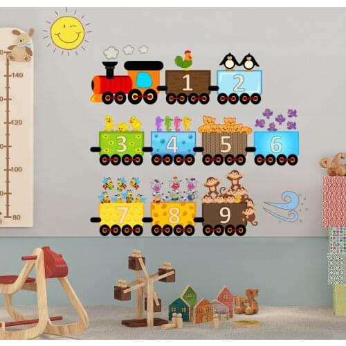 Cartoon Animal Train Digital Wall Stickers for Childrens Room Kindergarten Decorative Stickers Waterproof Removable Wholesale