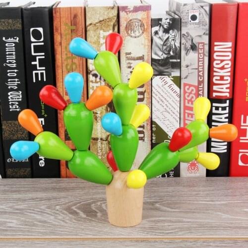 Wooden 3D Cactus Assembling Interspersed Building Blocks Kids Developmental Toys Table Desk Decoration