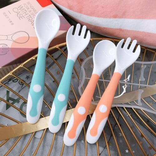 Baby Utensil Spoon Fork Set With Travel Case Babies Children Feeding Training Spoon Fork Set Spoon Easy Grip Heat-Resistant #20