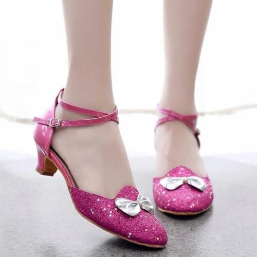Childrens Bowtie Latin Dance Shoes for Girls Kids Heel 3.5cm Ballroom Dance Shoes Suitable for Tango,Chacha wholesale C80