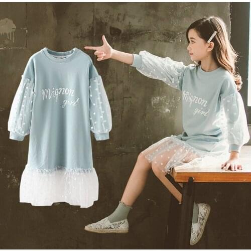 Girl Dress Children Clothing Big Girls Patchwork Princess Dresses Kids Cute Long Sleeve Sweater Dress Student Costume Vestido