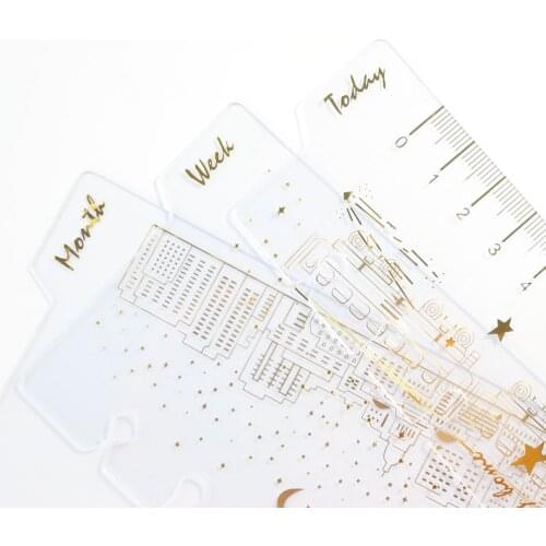 Domikee city pattern bronzing ruler (today, week, month) 1 set of 3 pieces A6 ruler