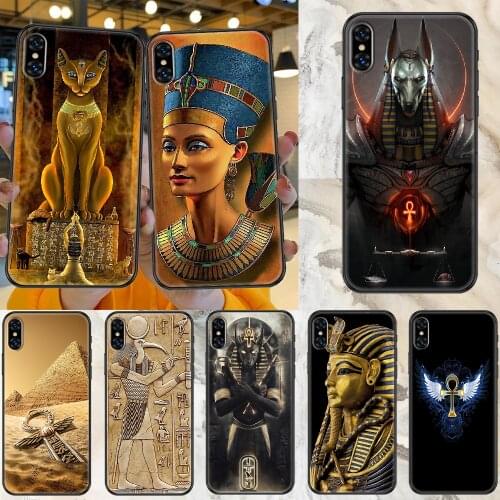 Egypt Nefertiti Anubis Ankh Phone Case Cover Hull For iphone 5 5s se 2 6 6s 7 8 12 mini plus X XS XR 11 PRO MAX black silicone