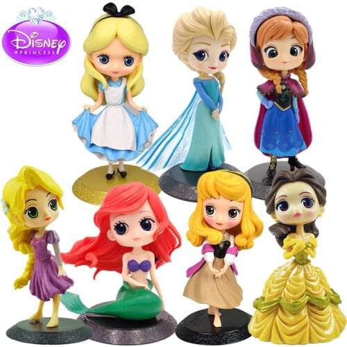 Disney Princess Frozen Elsa Anna Ariel Belle and Rapunzel Q Version Action Figure Cake Topper Car Decoration Model Toy For Girl