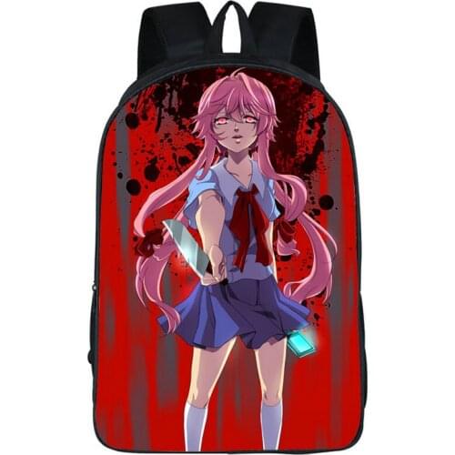 Gasai Yuno Backpack Mirai Nikki Daypack Future Diary Schoolbag Cartoon Print Rucksack Satchel School Bag Photo Day Pack