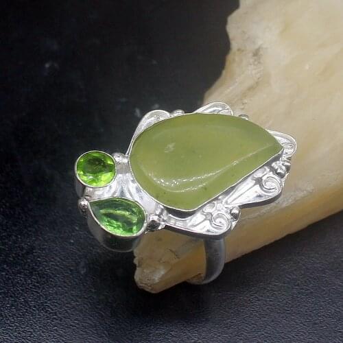 Gemstonefactory Jewelry Big Promotion Single Unique 925 Silver Green Quartz Topaz Charm Women Men Gifts Rings 6# 20212794