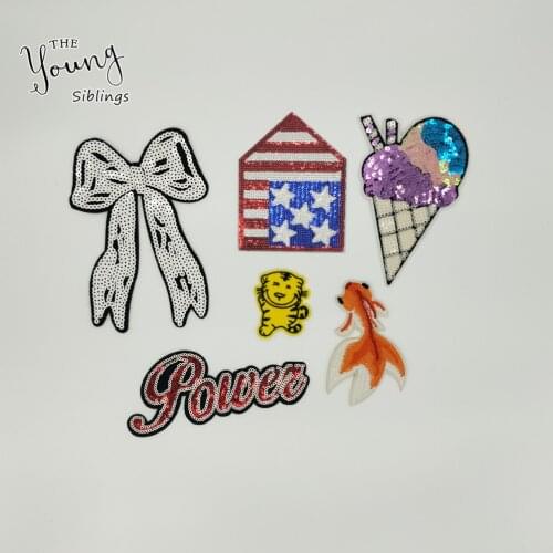 Hot sale mixture Sequin Patches Ice cream Iron on Patches for kids Clothing DIY Stripes Cartoon Dog Stickers Appliques Badges