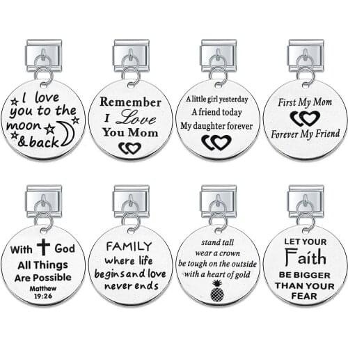 Hapiship 2021 New Round Laser I Love You To The Moon&Back Charm Links Fit 9mm Bracelet Stainless Steel Jewelry DIY Making DJ395