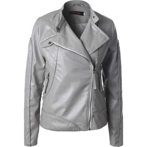 Autumn Winter Leather Jacket High Collar Solid Women Motorcycle Jacket Side Zip Commute Slim PU Coat Female 2019 New Hot Sale