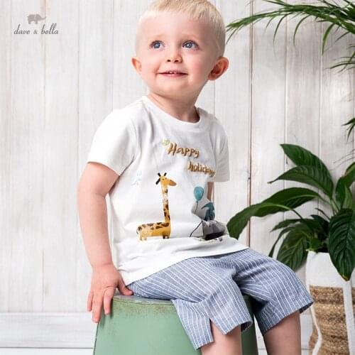 DBJ17227 dave bella summer baby unisex cartoon T-shirt children tops kids boys girls fashion tees