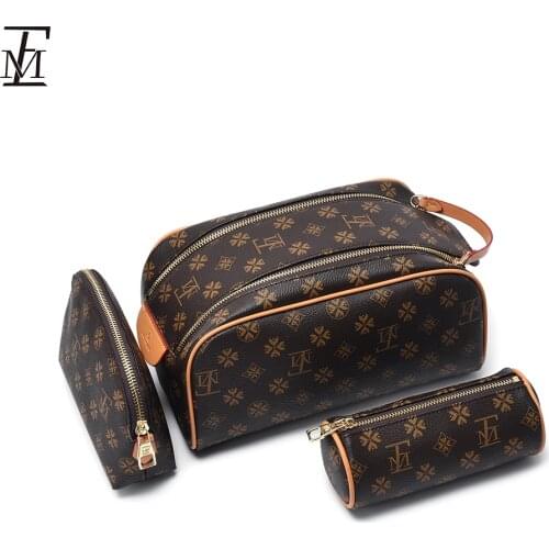 LFM Branded King Size Womens Cosmetic Bag 3pcs Cylinder Pouch Samll Cosmetics Purses Large Makeup Box Femal Toiletry Bags