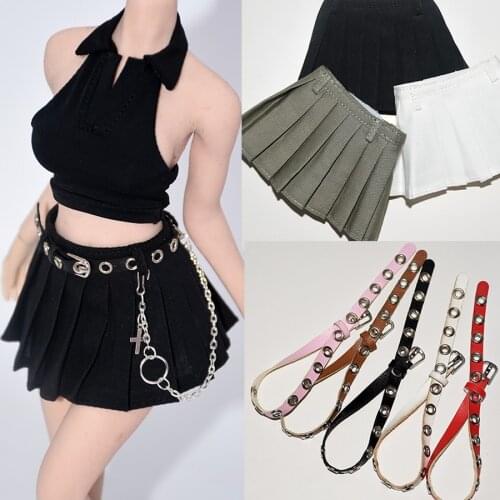1/6 Scale Female clothing pleated mini skirt accessories Waist chain Leather belt match fit DIY 12 inch action figure