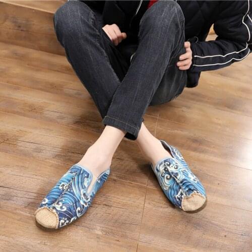 Fashion Printing Mens Canvas Shoes Sweat-absorbent Breathable Linen Casual Fisherman Shoes Men Old Beijing Cloth Shoes NanX461