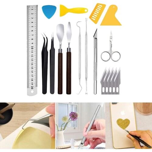 Set of 18 Professional Craft Vinyl Weeding Tools Set,Basic Vinyl Tool Kit for Silhouettes, Cameos, Lettering Arts Crafts Protect